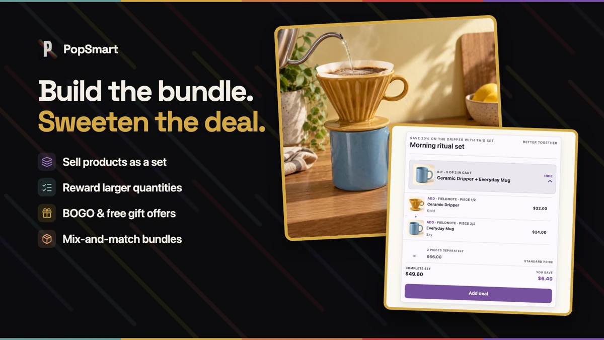PopSmart bundle offer showing a coffee setup with complementary products selected together.