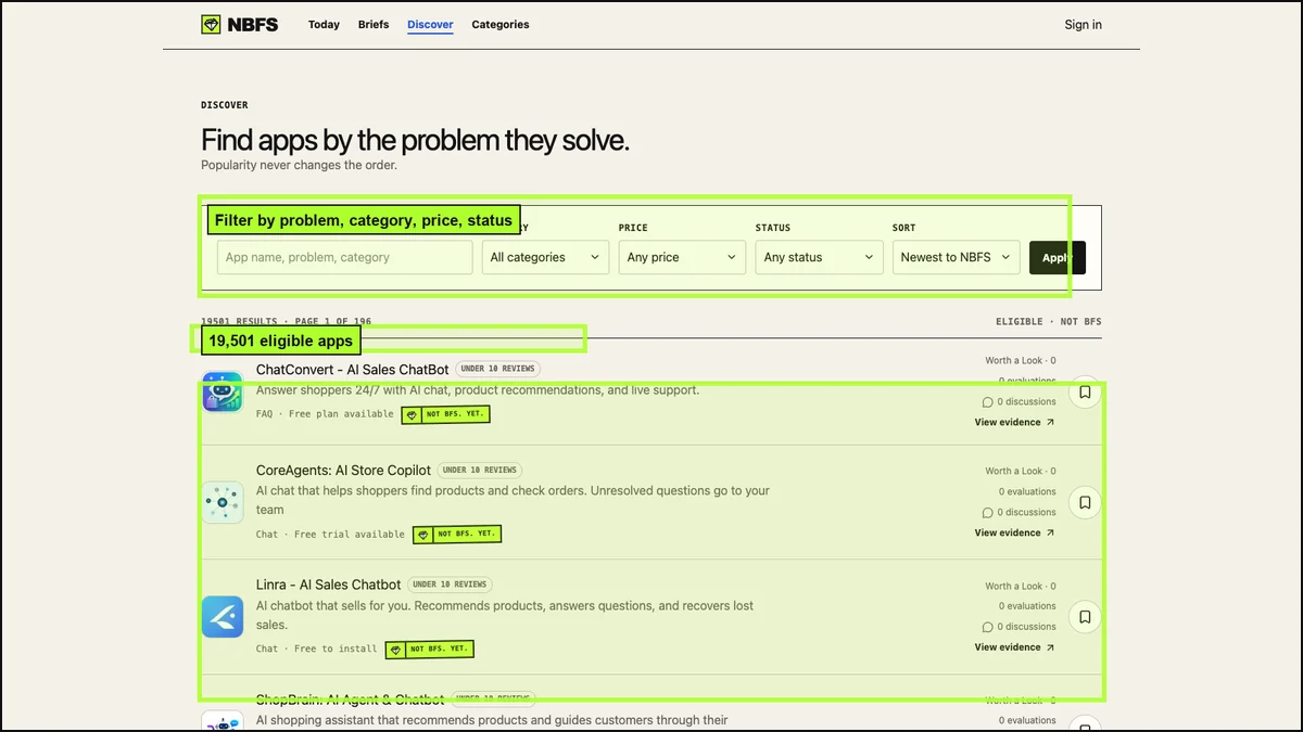 NBFS Discover filters and first results