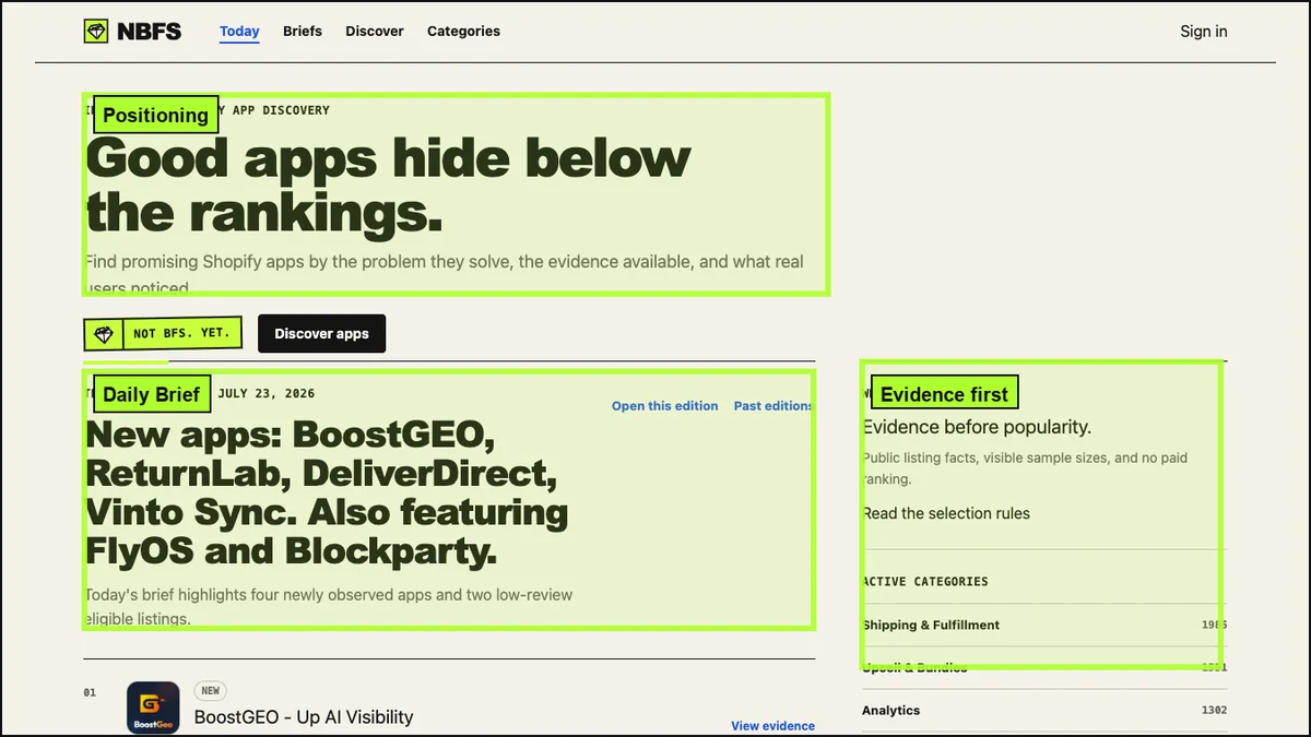 NBFS homepage positioning and daily brief